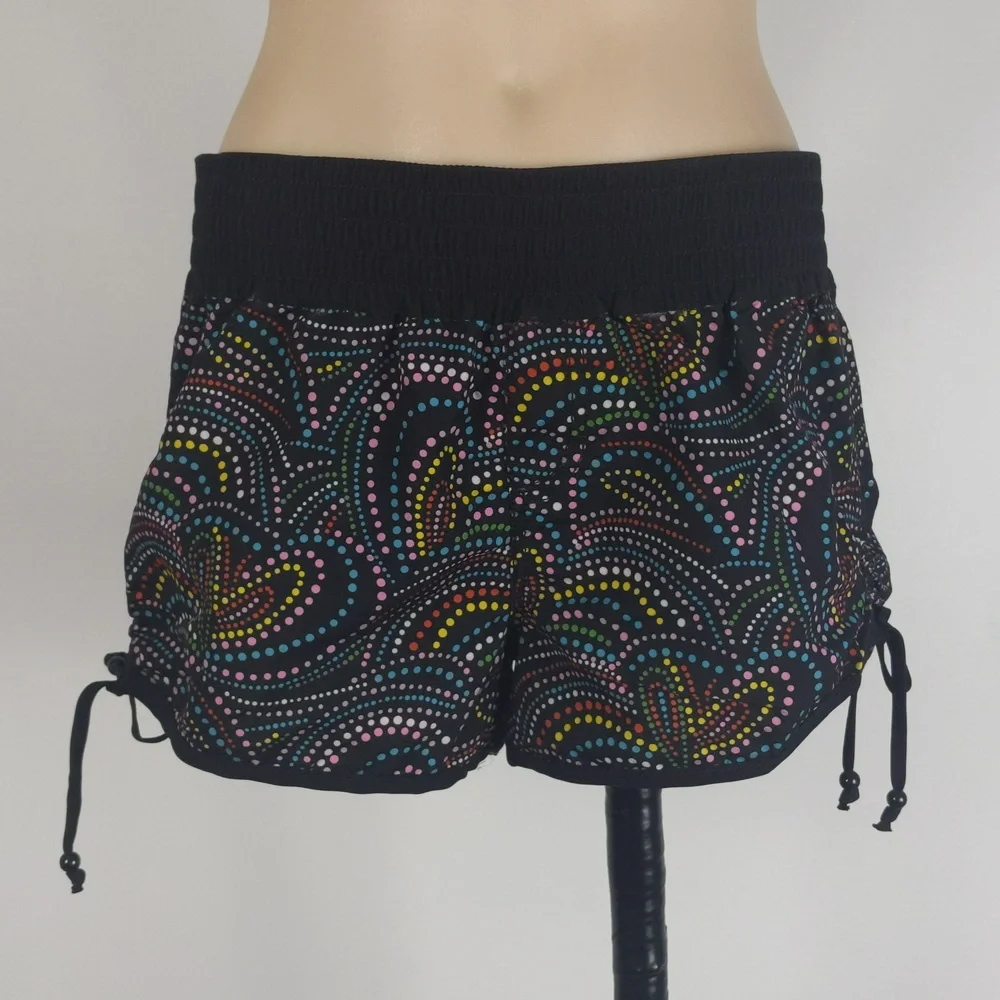 Target Womens Board Shorts Size 8 Black Pink Spot Elastic Waist Ruched Sides NEW - Picture 2 of 9